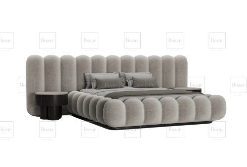 lit divine 180x200 bouclette greige double rangement