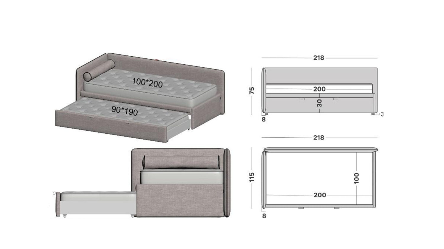 Lit Enfant Arvin 100*200/90*190 Deux matelas (Agadir)