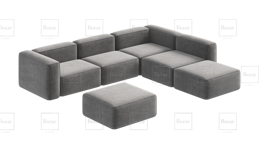 Canapé d'angle modulaire Miami Gris + pouf