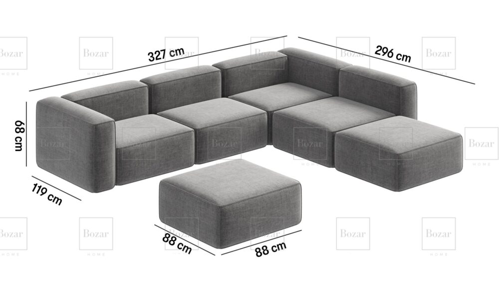 Canapé d'angle modulaire Miami Gris + pouf – Image 2