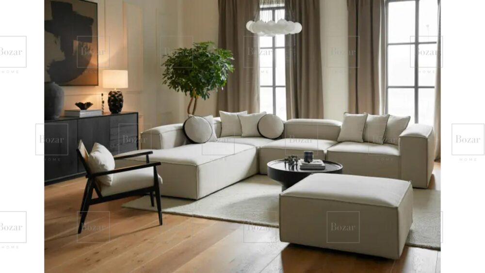 Canapé d'angle modulaire Miami Gris + pouf – Image 3