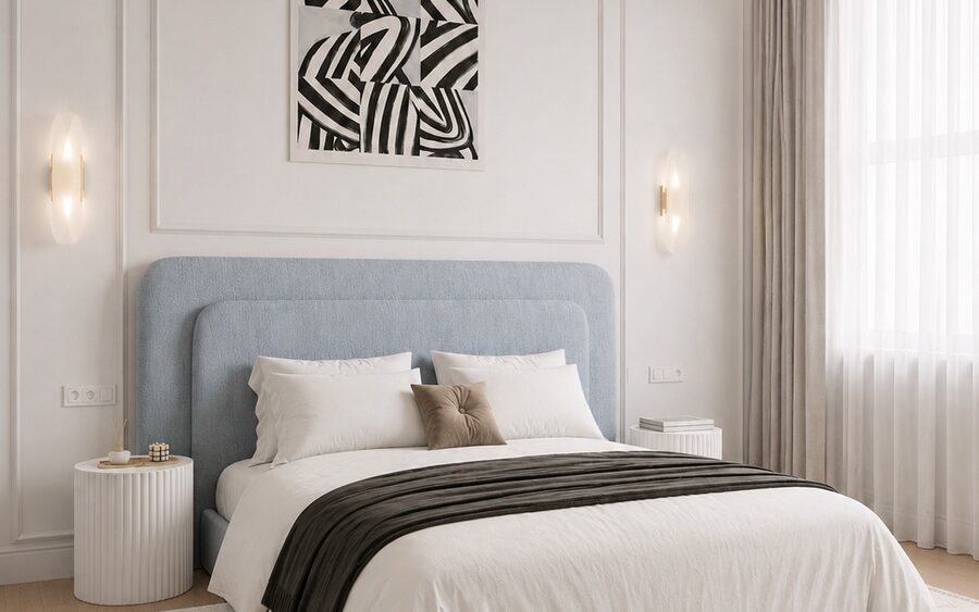 Lit Celeste bleu clair dans une chambre contemporaine