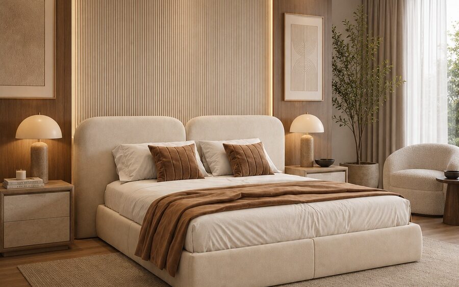 Lit Élysée dans une chambre contemporaine chaleureuse
