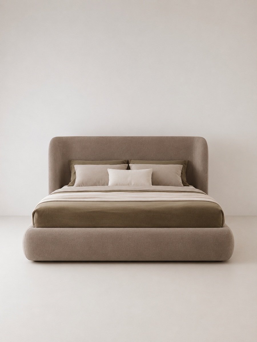 Lit Majorelle taupe sur fond blanc, vue de face