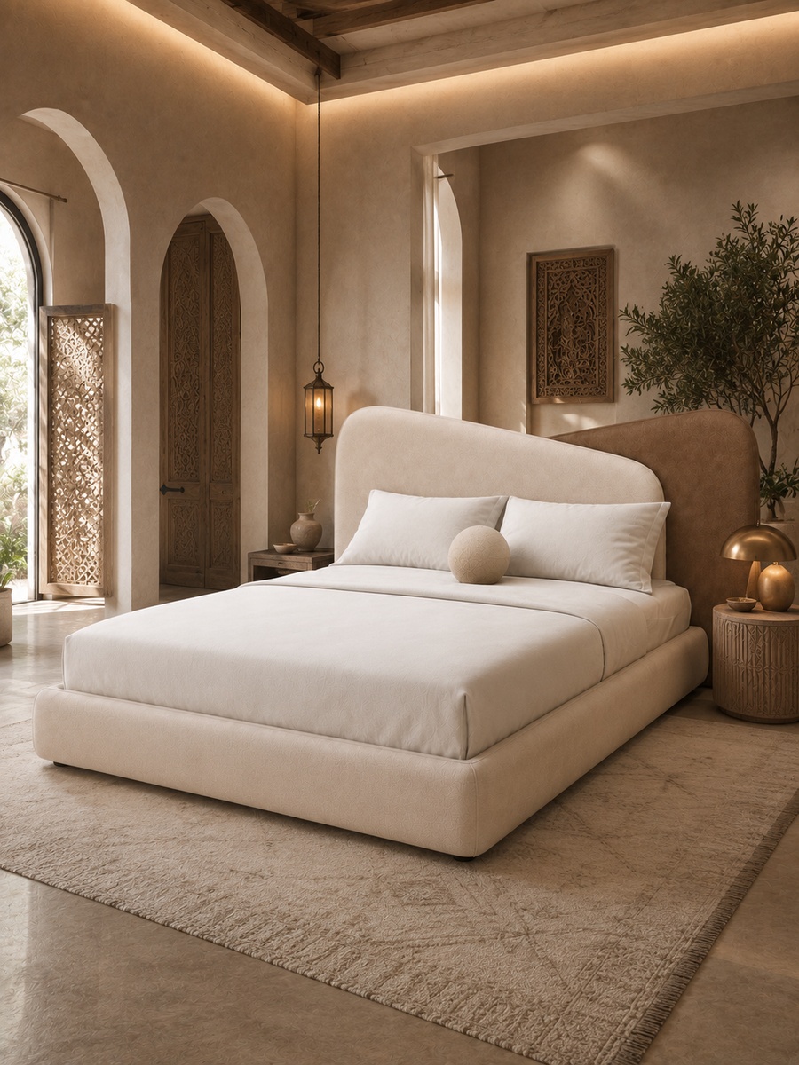 Lit Asymétrique dans une chambre marocaine contemporaine