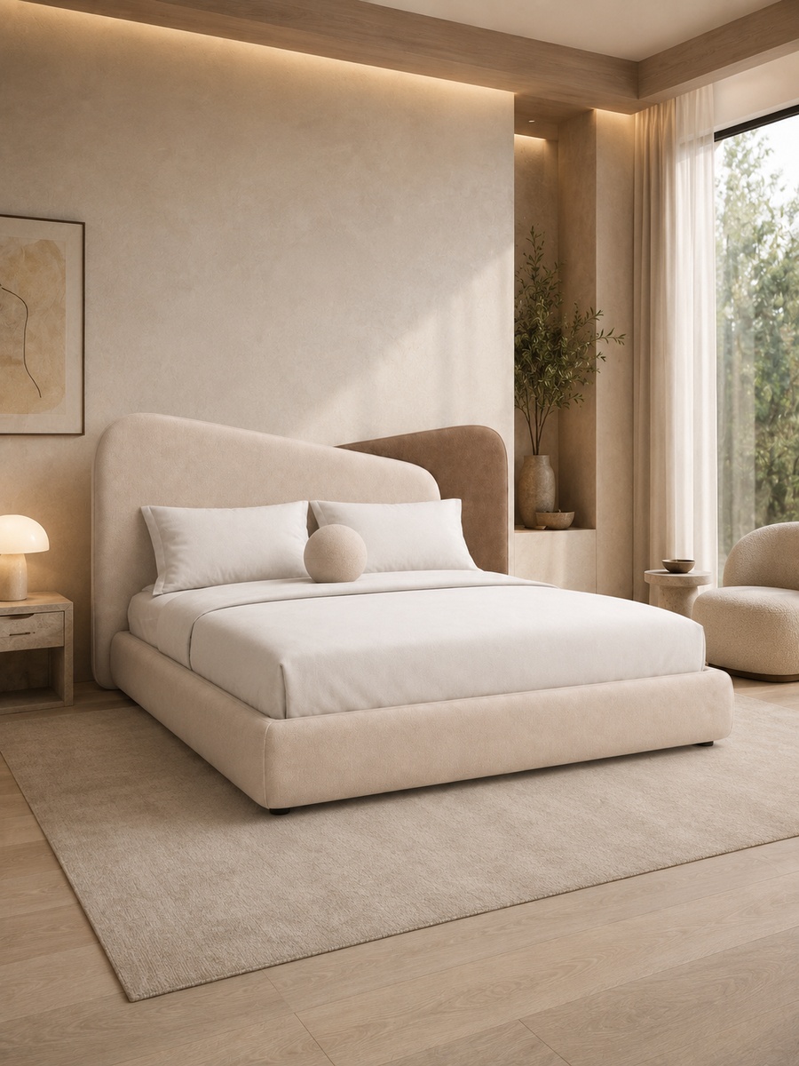 Lit Asymétrique dans une chambre moderne lumineuse