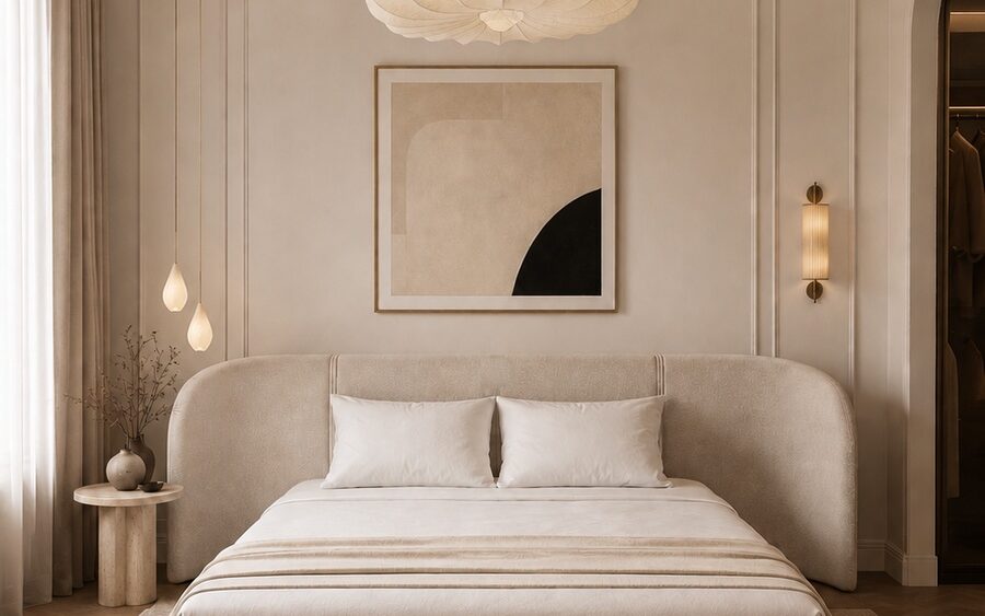 Lit Venezia dans une chambre élégante, vue de face