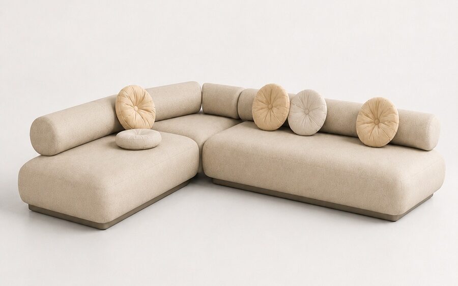 Salon Riviera Outdoor sur fond clair, vue trois-quarts