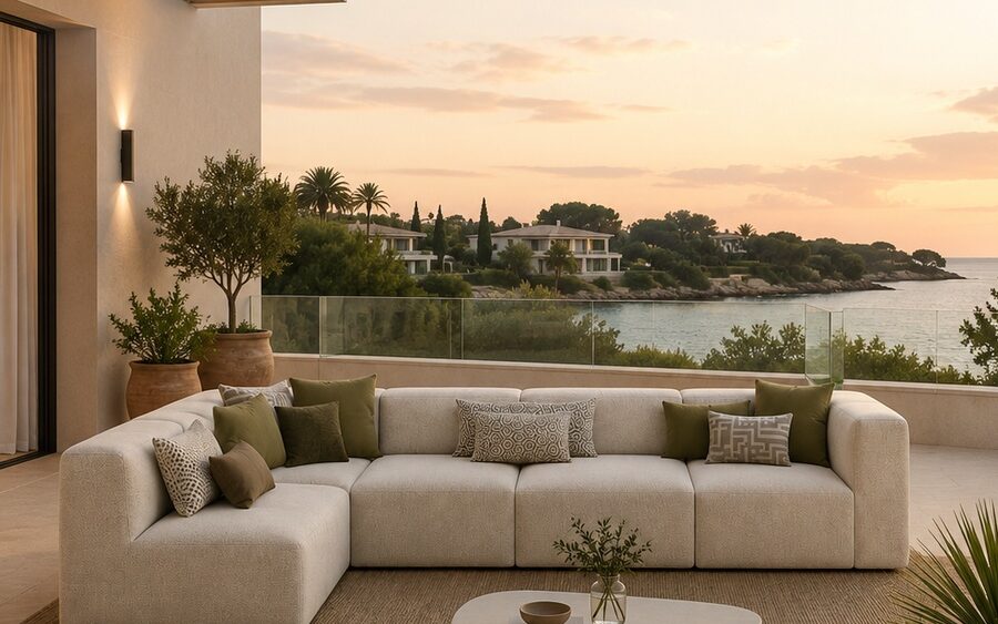 Salon Summer Outdoor en angle sur une terrasse avec vue mer