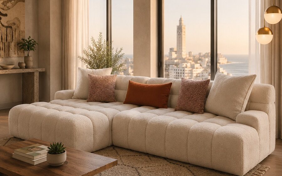 Canapé Palma format L, vue d’ensemble dans un intérieur lumineux