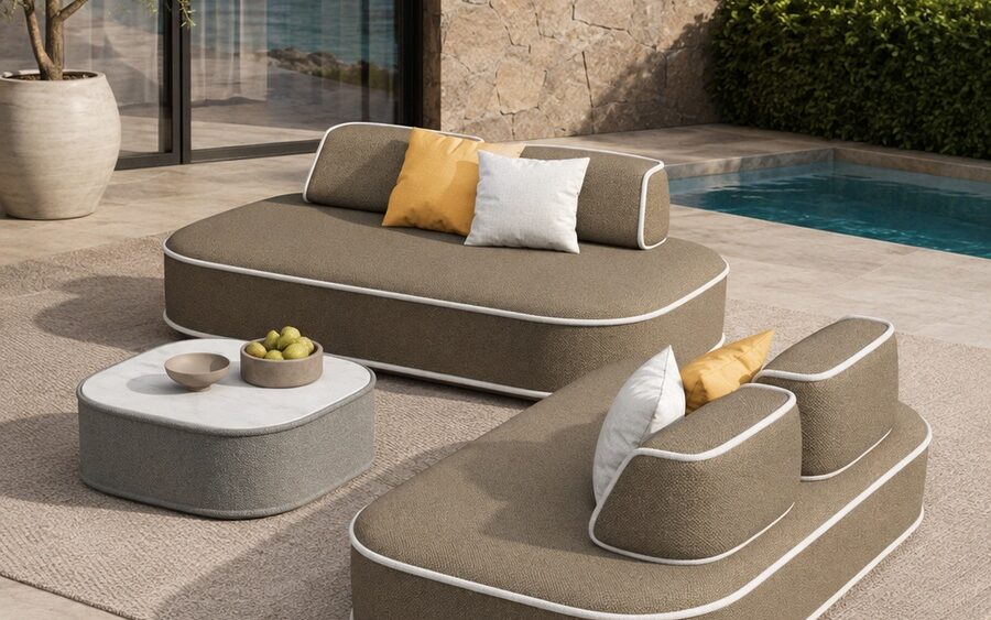 Salon Azur Outdoor sur terrasse de villa avec piscine